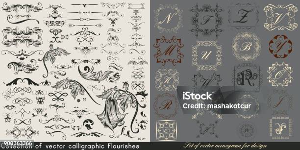 Huge Collection Or Set Of Vintage Vector Flourishes And Monograms For Design Stock Illustration - Download Image Now