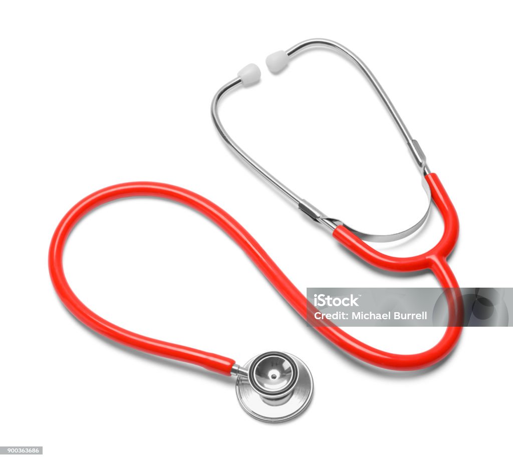 Curled Stethoscope Red Curled Stethoscope Isolated on White Background. Stethoscope Stock Photo