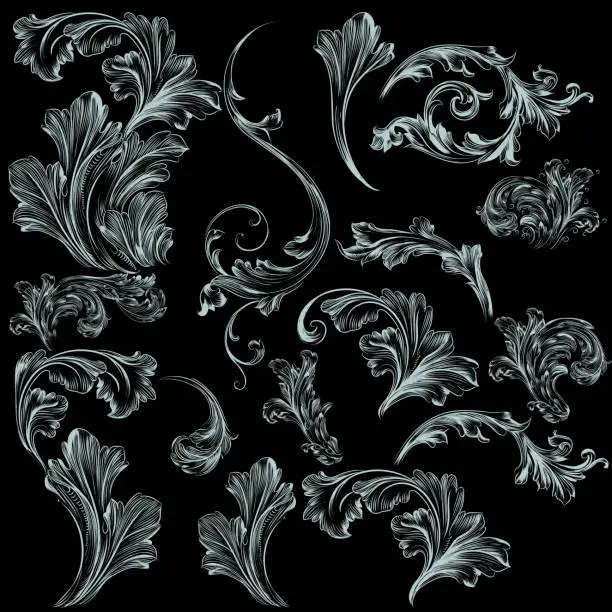 Vector illustration of Collection of vector swirl flourishes for design