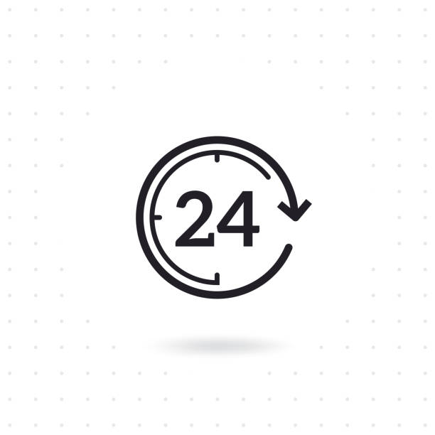 24 hours flat vector icon 24 hours flat vector icon. Flat line design open 24 hours. Non stop working shop or service. Outline clock symbol. Twenty four hours icon. Flat line vector illustration 24 hrs stock illustrations