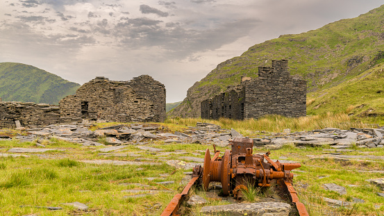 The ruins of the barracks of the disused Rhosydd Quarry near Blaenau Ffestiniog, Gwynedd, Wales, UK