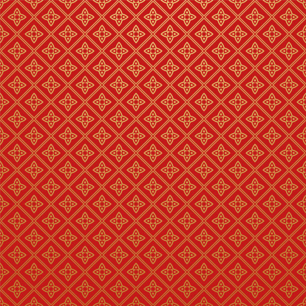 обои китайского стиля, современный красный фон, векторное изображение - silk textile red backgrounds stock illustrations