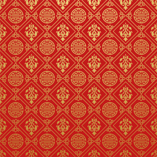 ilustrações de stock, clip art, desenhos animados e ícones de chinese style wallpaper, red background, vector illustration - silk textile red backgrounds