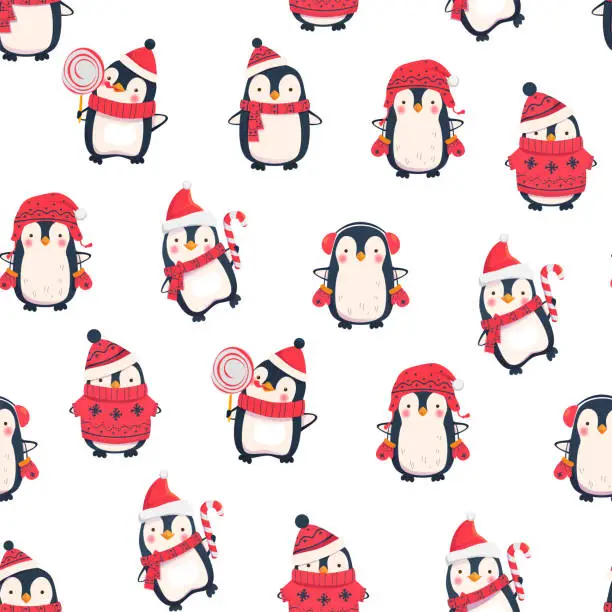 Vector illustration of seamless pattern with penguins