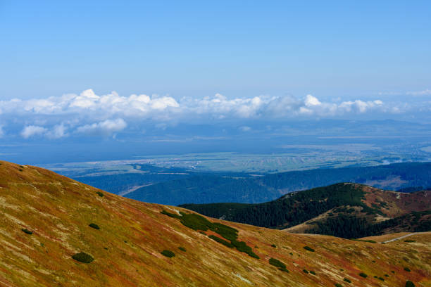 slovakian carpathian mountains in autumn. nice day for hiking. far horizon with soft clouds