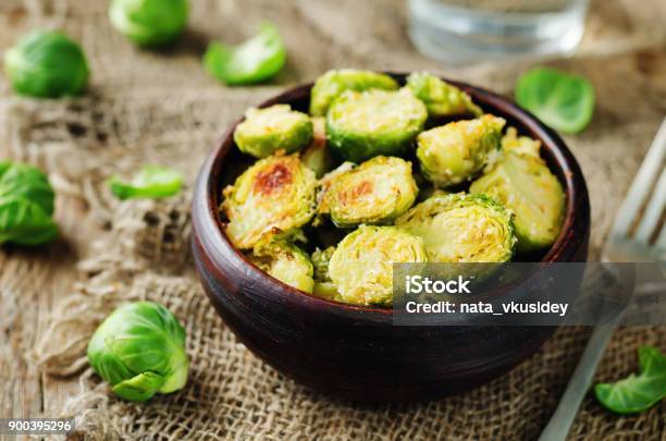 Parmesan Roasted Brussel Sprouts Stock Photo - Download Image Now - Brussels Sprout, Cheese, Appetizer