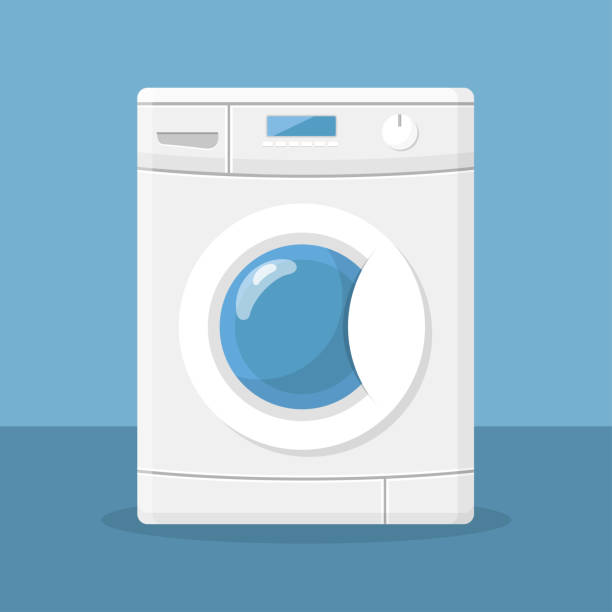 waschmaschine flaches design - waschmaschine stock-grafiken, -clipart, -cartoons und -symbole