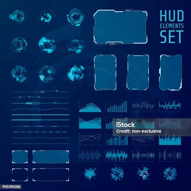 Hud Elements Collection Set Of Graphic Abstract Futuristic Hud Pannels Vector Illustration Stock Illustration - Download Image Now