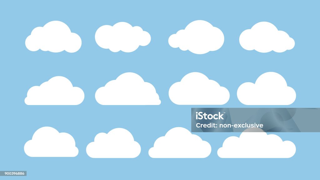 Cartoon Flat Set Of White Clouds Isolated On Blue Background Abstract  Element Concept Vector Illustration Stock Illustration - Download Image Now  - iStock
