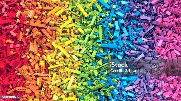 Rainbow Toy Blocks Background 3d Rendering Stock Photo - Download Image Now - Toy Block, Toy, Multi Colored