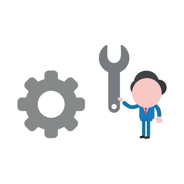 istock Vector illustration concept of faceless businessman character holding spanner to gear 900409366