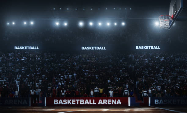 profi-basketball-arena in 3d. - basketball nobody sporting ball stock-fotos und bilder
