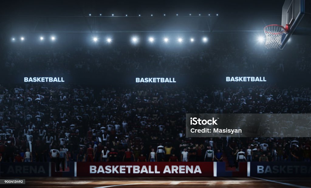 Professional basketball arena in 3D. Professional basketball arena 3D rendering. Arena are full of fans. Basketball - Sport Stock Photo