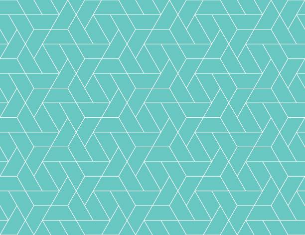 Geometric grid seamless pattern Geometric grid with intricate hexagonal and triangular shapes seamless pattern design, repeating background for web and print purposes teal backgrounds stock illustrations
