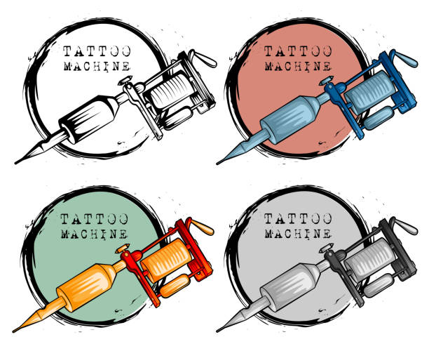 коллекция различных стиле тату машины - tattoo gun stock illustrations
