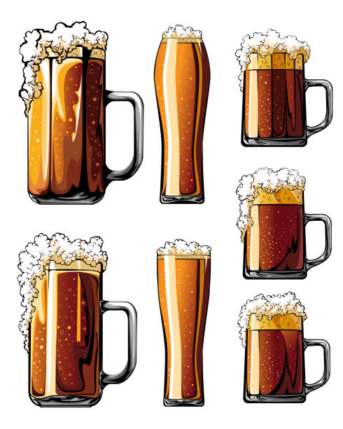 Beer mugs set of illustrations Beer glasses set of illustrations buffet illustrations stock illustrations
