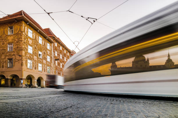 istock Tram drive through Municipal Plaza in Graz Austria 900431072