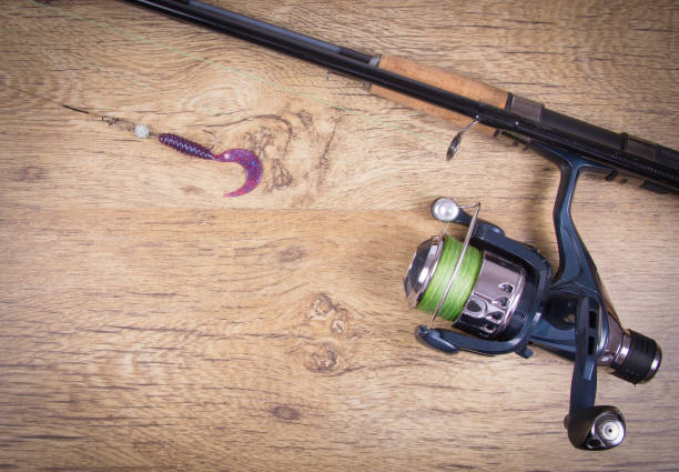 istock Fishing equipment. Spinning method. A place for an inscription. 900431162