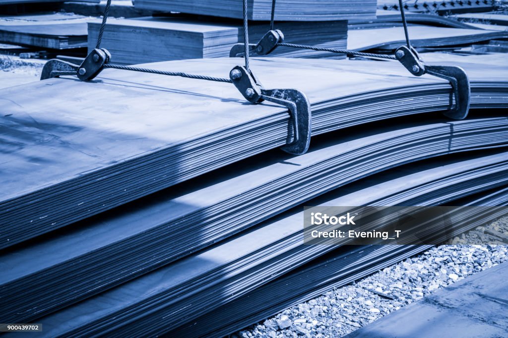 Stainless steel sheets deposited in stacks Steel Stock Photo