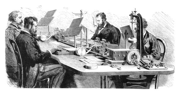 여러 전신 파리와 전신 국 프랑스 - telegraph machine stock illustrations