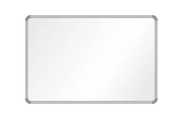 Vector illustration of Realistic vector illustration of blank whiteboard with aluminum frame, isolated on white background