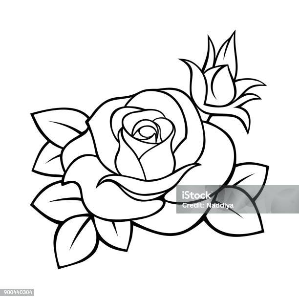 Rose Dessin De Contour Vectoriel Noir Et Blanc Vecteurs libres de droits et plus d'images vectorielles de Rose - Fleur - Rose - Fleur, Dessin au trait, Contour