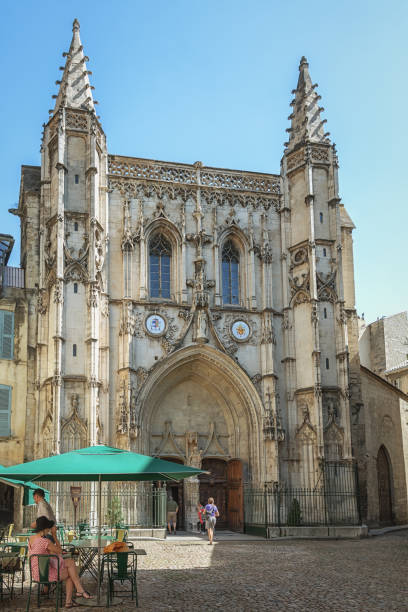 Avignon, France, September 9, 2016: Terrace for the Basilique Saint Pierre in the old town of Avignon, France