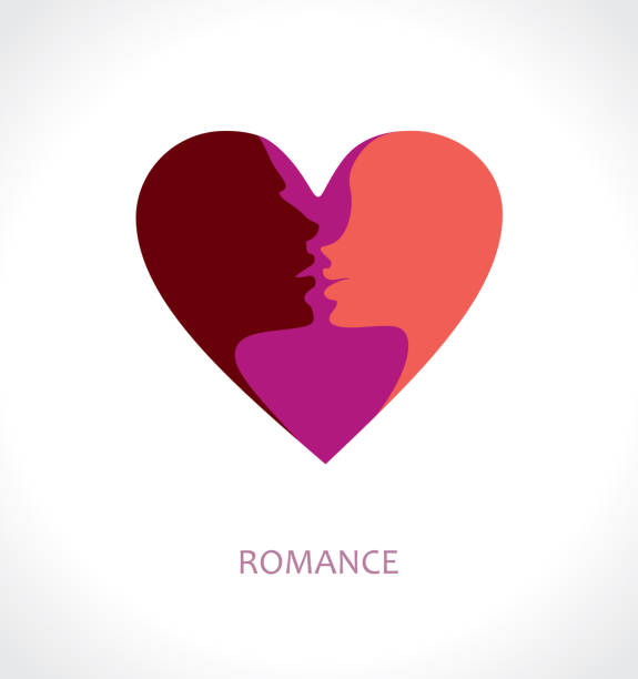 vektor herzen gesicht silhouetten von menschen leidenschaftlich verliebt. - sex symbol couple kissing women stock-grafiken, -clipart, -cartoons und -symbole