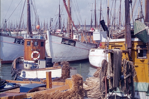 Denmark, 1966. Fishing boats in the harbor.