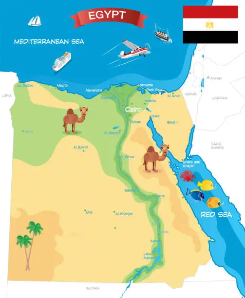 Vector illustration of Cartoon map of Egypt