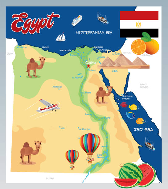 ilustraciones, imágenes clip art, dibujos animados e iconos de stock de dibujo mapa de egipto - fayoum