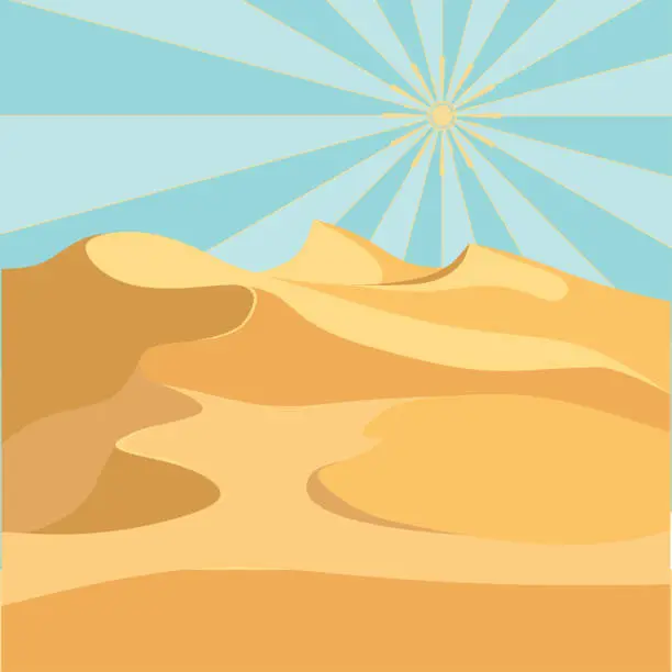 Vector illustration of desert dunes, desert landscape, egyptian background