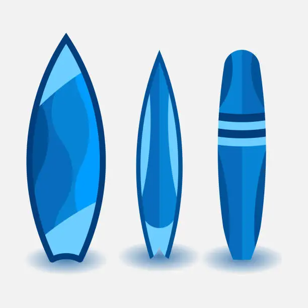 Vector illustration of set of surfboards, design in a flat style, water sport