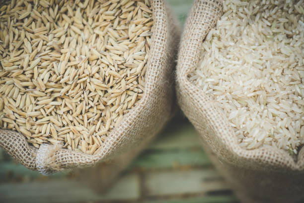 istock white grain rice in burlap sack bag 900506090