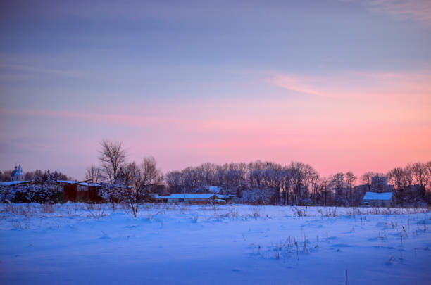 istock Winter Landscape with Snowy Forest at sunset 900506288