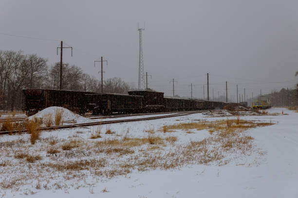 istock Perspective view of railroad in winter smog 900517162