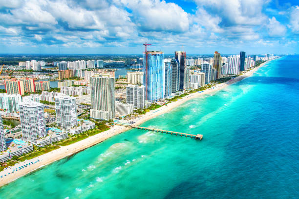 Florida's Atlantic Coast Aerial Aerial view of the hotels along the coast of South Florida. florida beach above stock pictures, royalty-free photos & images
