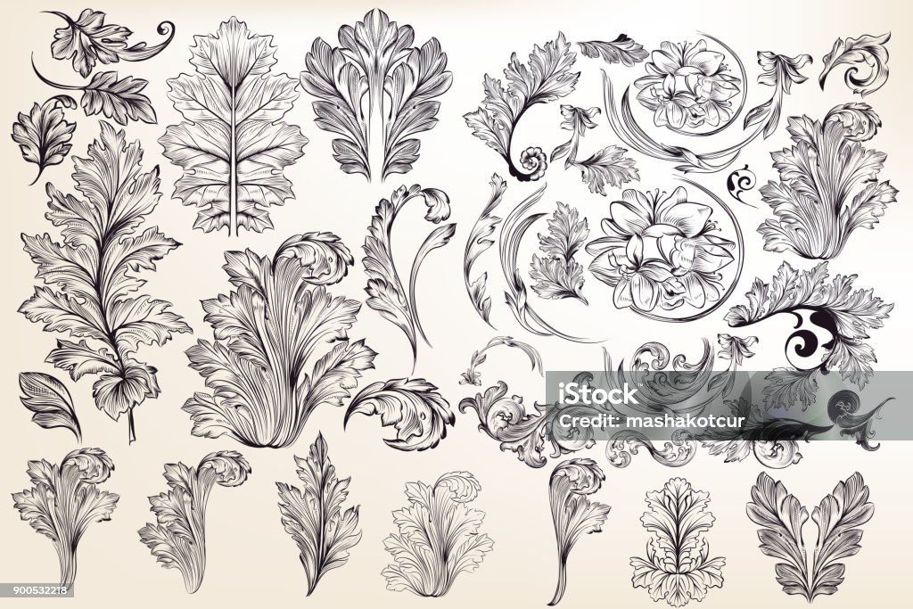 Collection of vector decorative floral elements in vintage style Knick Knack stock vector