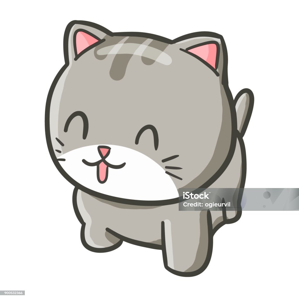 Kucing Abuabu Tersenyum Ilustrasi Stok - Unduh Gambar Sekarang - Kucing