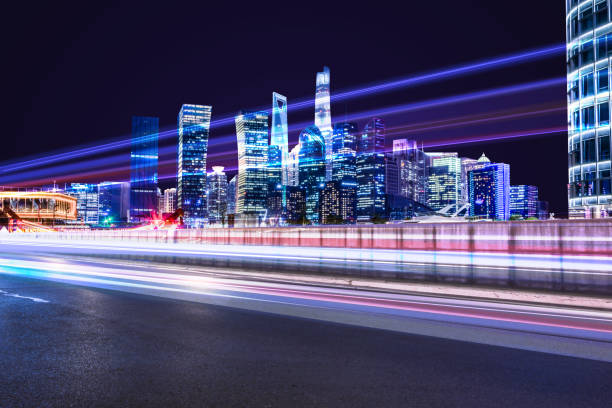 istock light trails on the street in shanghai ,China. 900538342