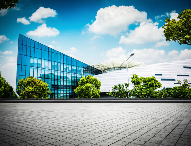 istock modern business building with glass wall from empty floor 900543410