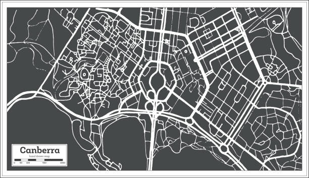 坎培拉澳大利亞城市地圖復古風格。輪廓圖。 - 堪培拉 插圖 幅插畫檔、美工圖案、卡通及圖標