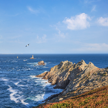 Pointe du Raz, one of Brittany's most dramatic landmarks, and the lighthouse La Vieille.