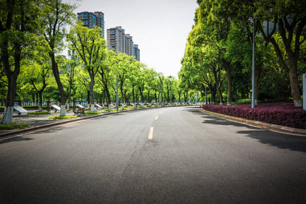 istock public square with empty road floor in downtown 900555362