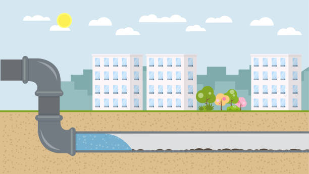sewerage water system Flat Design sewerage water system underground pipeline stock illustrations