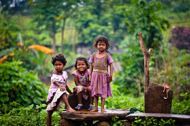 Rural Children Group of children posing for the camera shot at Seeleru Forest Near Vishakapatnam,  INDIA india poverty stock pictures, royalty-free photos & images