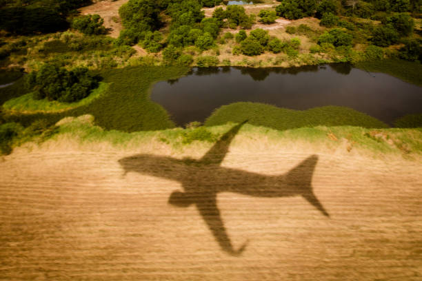 istock Shadow of own plane through the window 900569126