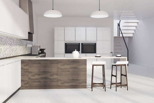 istock Mosaic kitchen, dark wooden bar 900569284