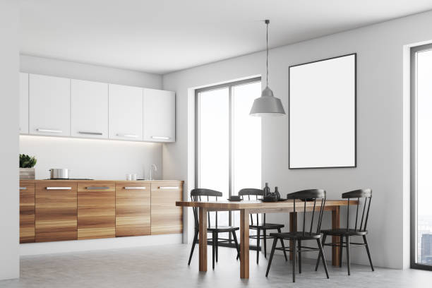 istock White dining room, wood countertops side 900569460