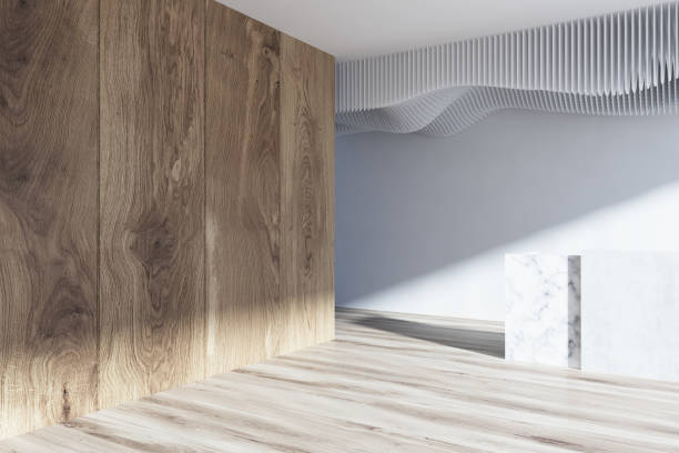 istock White and wooden reception hall side close up 900569586